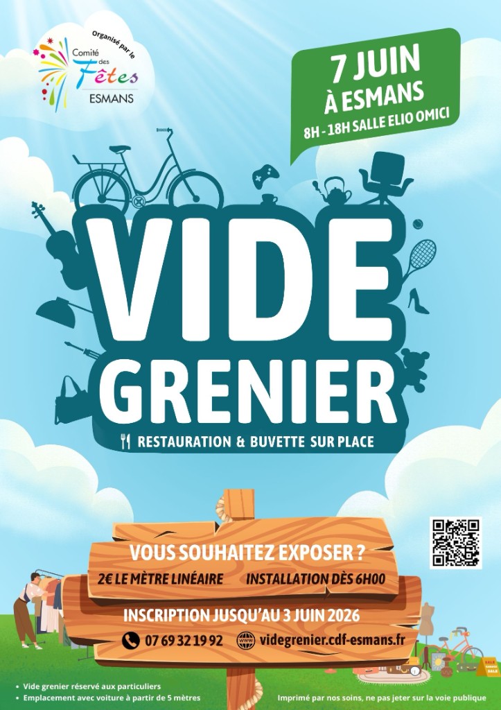 Affiche Vide Grenier — 7 juin 2026, Salle Elio Omici, Esmans